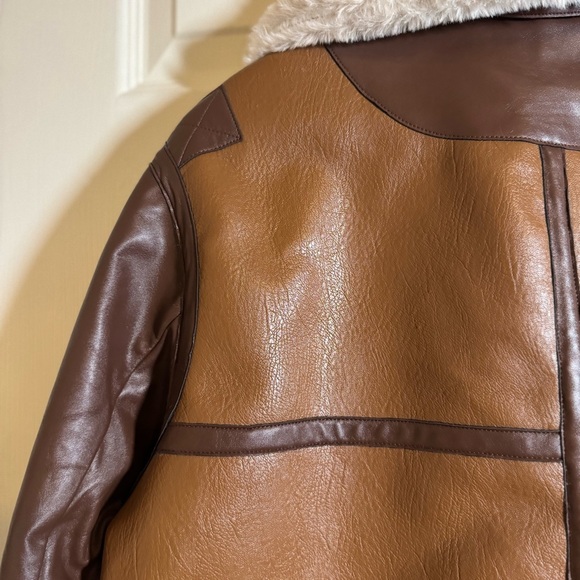 Choosy Amelia Shearling Jacket Aviator Vegan Faux Leather with Cream Accents XL - Picture 13 of 16